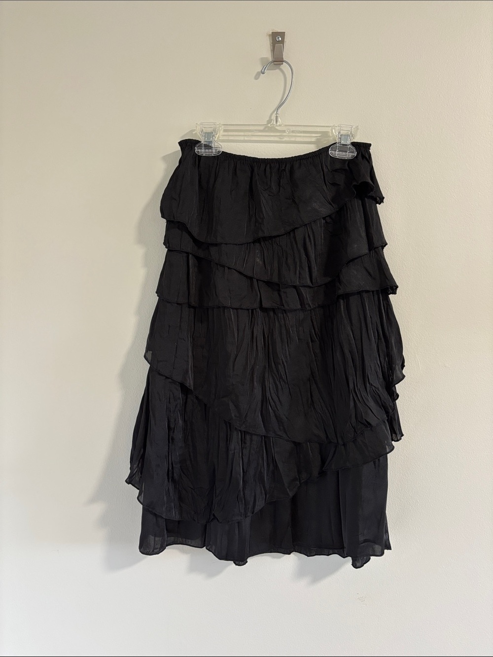 Rinascimento Black Tiered Ruffle Midi Skirt Size L